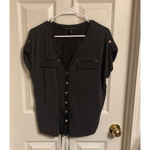 White House Black Market | EUC. Black V-Neck  Top Silvertone buttons. Size XS